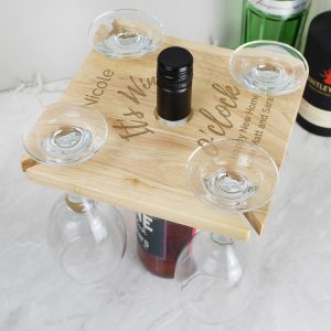 Personalised Wine Oclock Four Wine Glass Holder & Bottle Butler